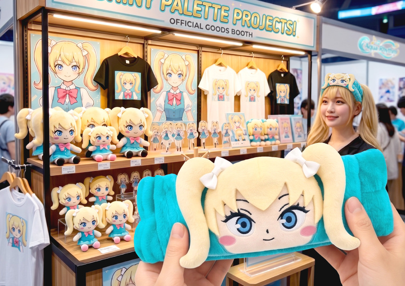 イベントやライブの物販コーナーに並べるだけで、ひと目を引くキャラクターグッズに。